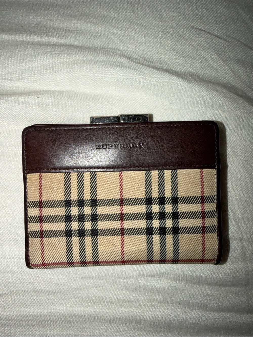 Burberry Beige Check and Brown Leather Wallet